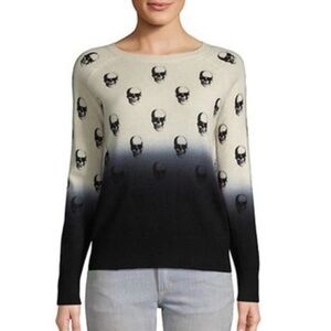 Skull Cashmere Blue and Cream Dip Dye Ombre Skull‎ Print Sweater